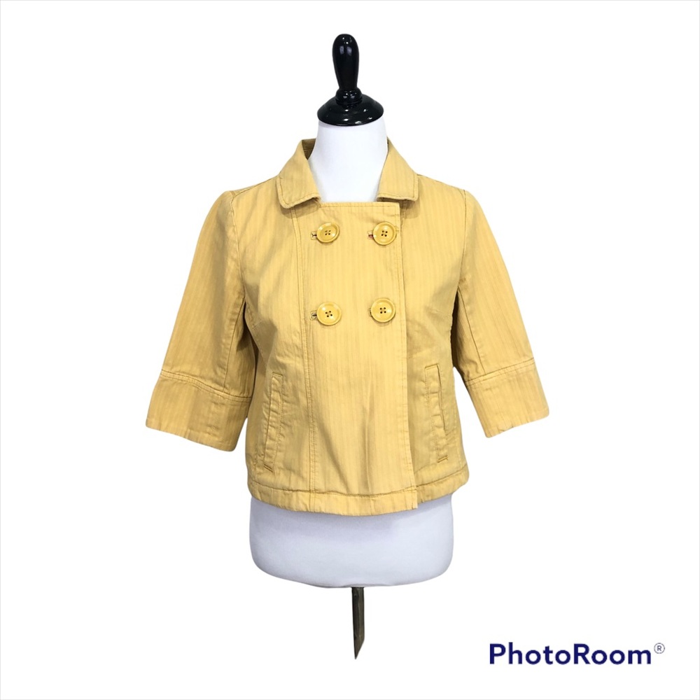 Fossil double breasted 3/4 sleeve slant pocket cropped blazer/jacket